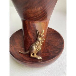 Vintage Avon Gold Toned Articulated Kangaroo w Baby Textured Brooch w Rhinestone